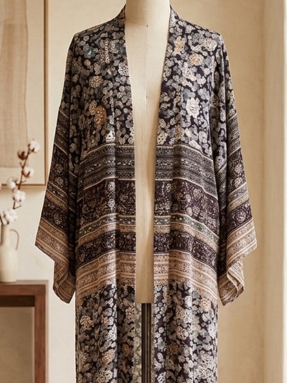 Auguste The Label| Black/Blush/Cream Floral Kimono Duster Cardi/Swim Cover Sz 4